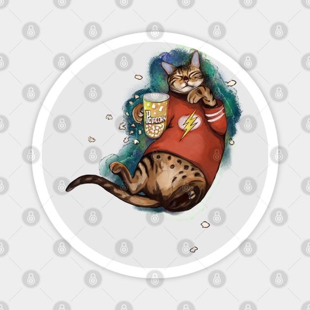 Bengal cat cinemaholic bingewatcher with popcorn Magnet by Meakm